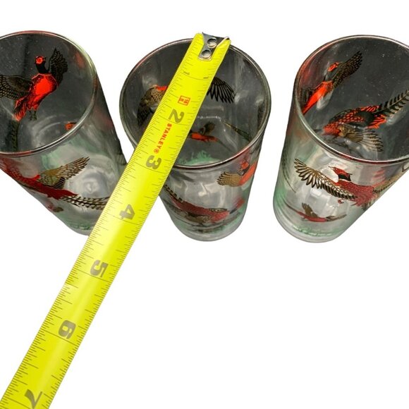 Vintage Set 4 Hazel Atlas Pheasant Hunting Bird Glasses 6", 12 ounce Gold Red - Picture 8 of 8